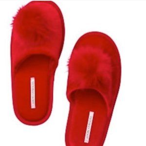 Victoria Secret red pom pom slippers